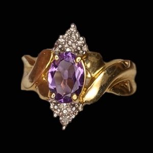 Yellow gold amethyst diamond ring oval New